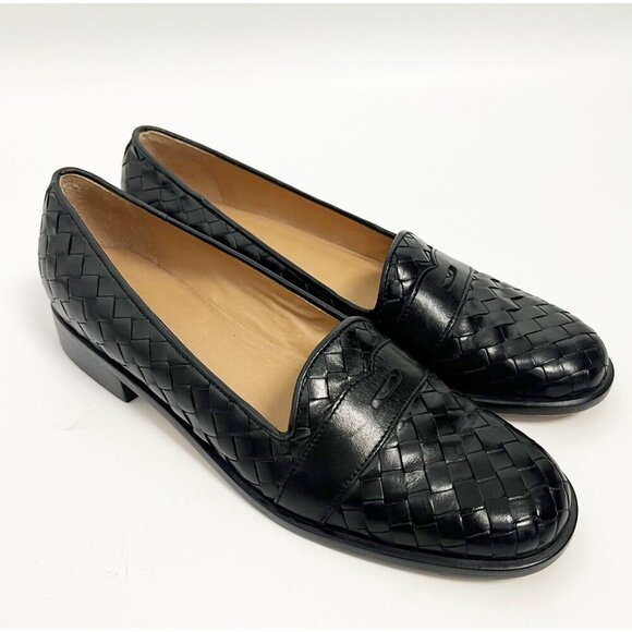 Orvis Women Loafer Shoes Black Woven Leather Slip On Sz 9 B Medium Brazil Made - Picture 1 of 10